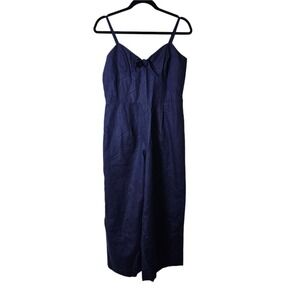 NWT J Crew 8 Tie Front Linen Jumpsuit Navy Sweetheart Neckline Wide Leg Preppy